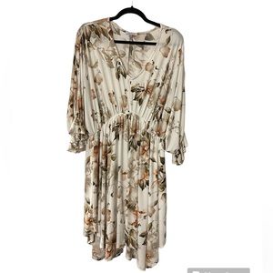 White Birch V-Neck 3/4 Sleeve Floral Dress size 2X
